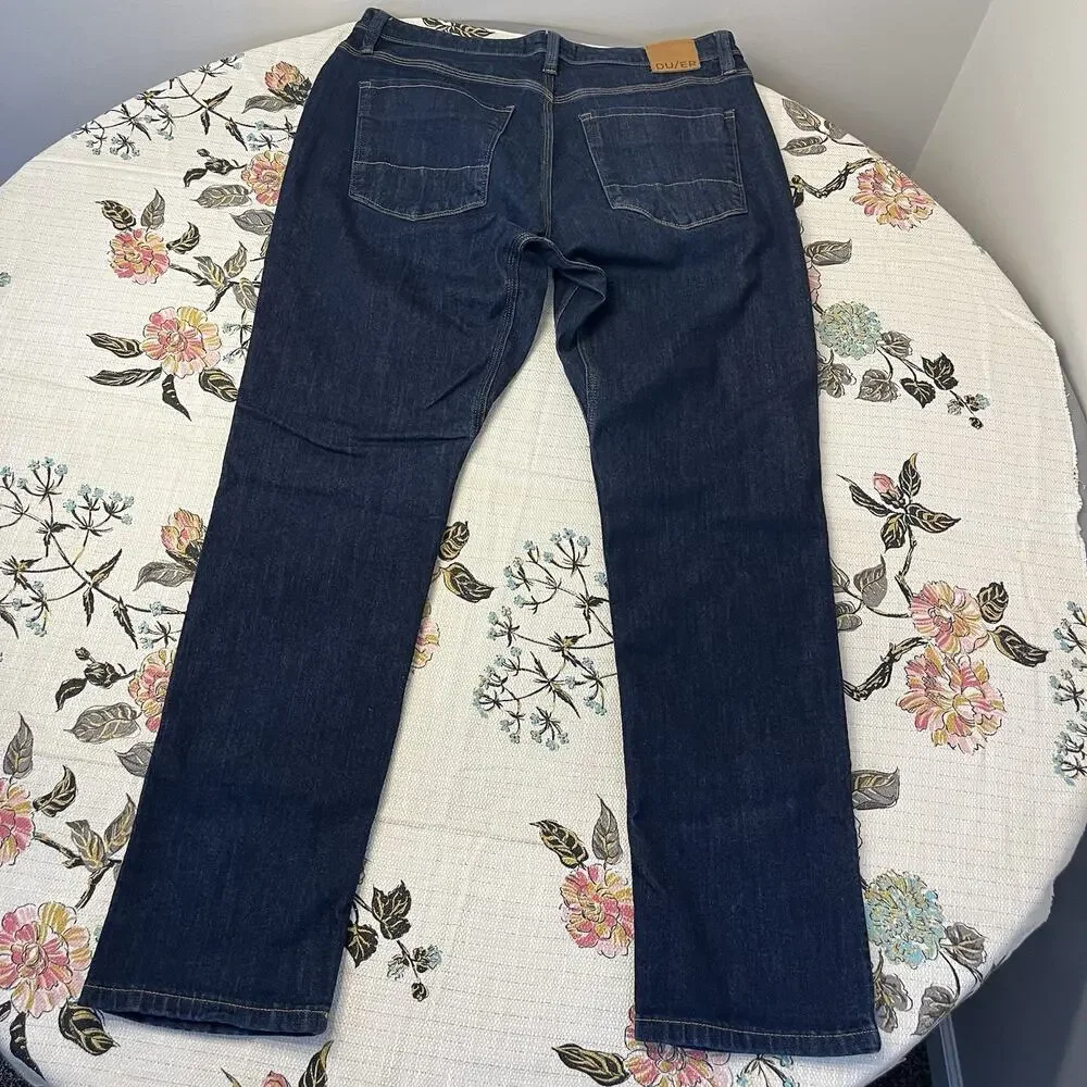 DU/ER L2X Relaxed Taper Jeans Men's 36x32 Dark Blue Performance Stretch Denim